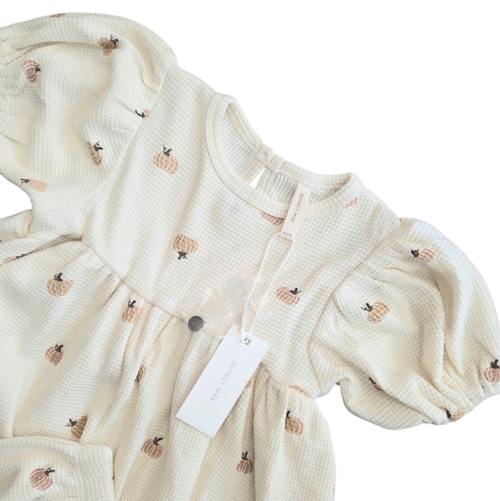 Quincy Mae Waffle Babydoll Dress In Pumpkins - Picture 4 of 5